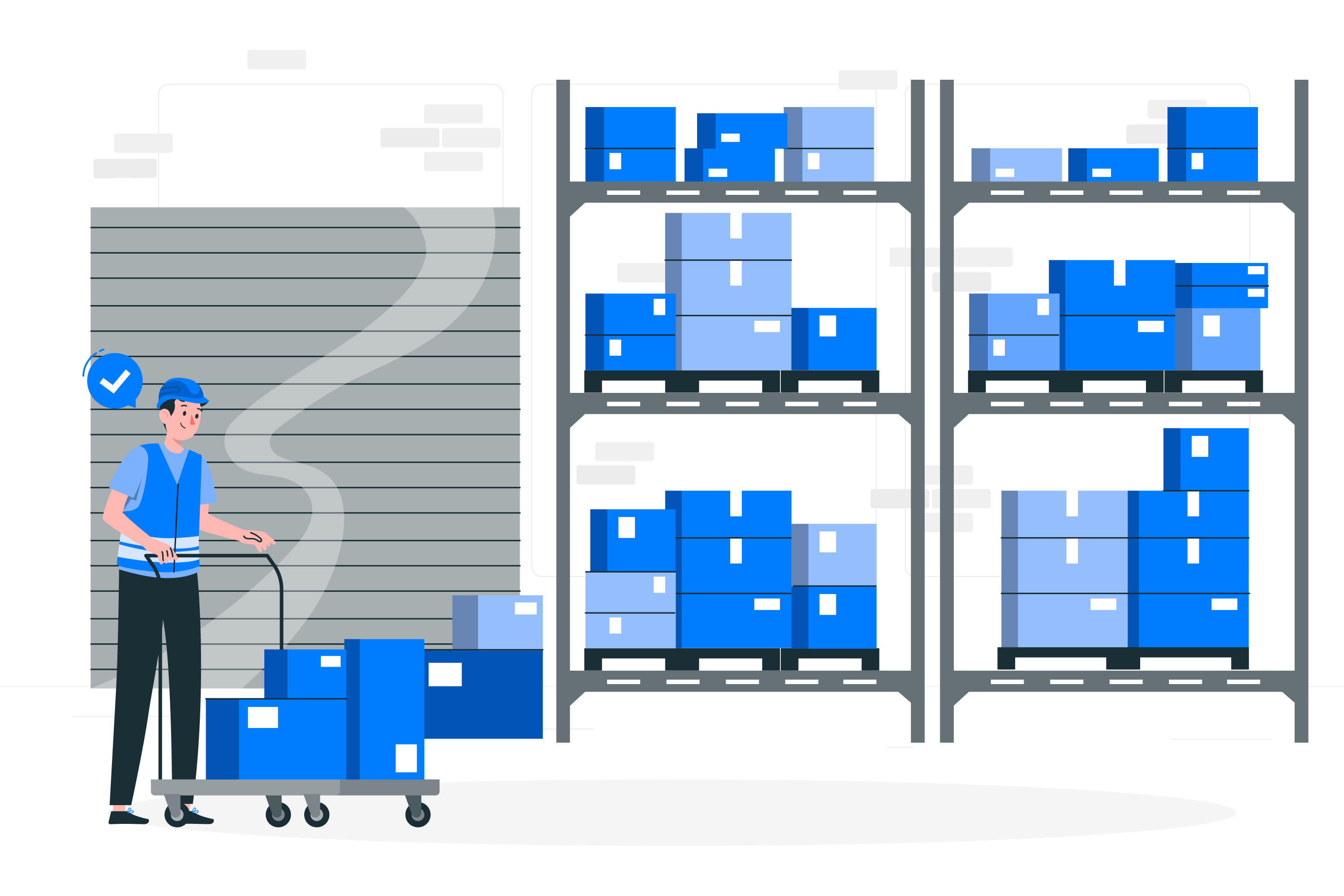 Storage facility with blue containers and worker